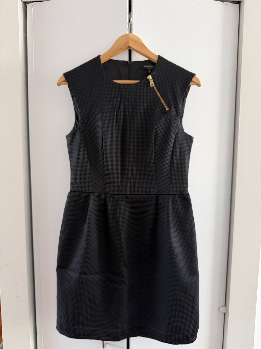 Nanette Lepore Black Textured Sheath Dress with Gold Zip